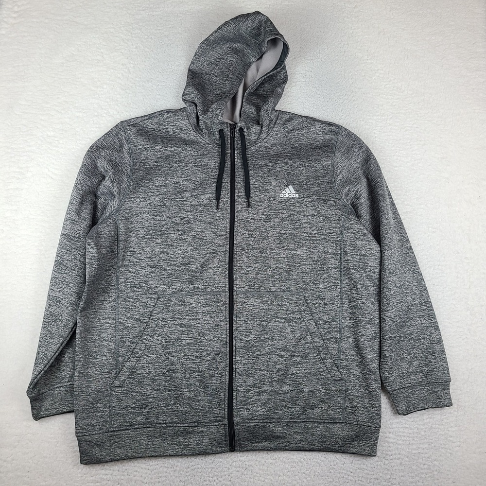 Adidas Full Zip Hoodie Mens 2XL XXL Gray Heathered Climawarm Activewear